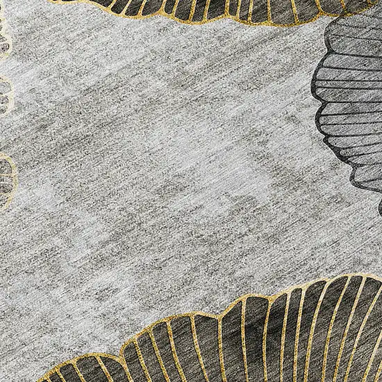 Gray Charcoal And Silver Floral Washable Indoor Outdoor Area Rug Photo 4