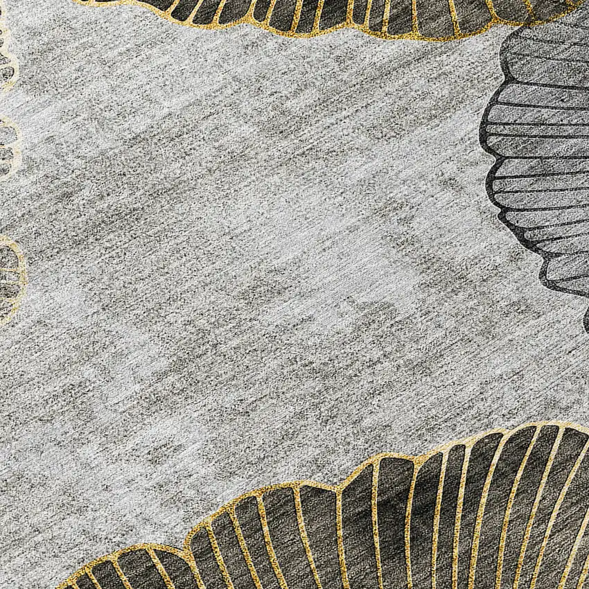Gray Charcoal And Silver Floral Washable Indoor Outdoor Area Rug Photo 4