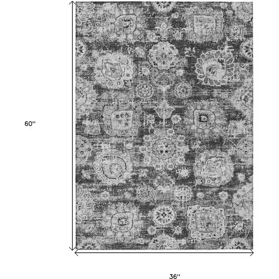 Gray Charcoal And Silver Floral Washable Indoor Outdoor Area Rug Photo 3