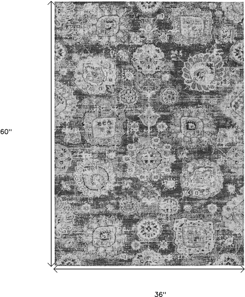 Gray Charcoal And Silver Floral Washable Indoor Outdoor Area Rug Photo 3