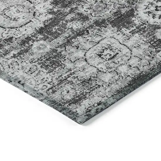 Gray Charcoal And Silver Floral Washable Indoor Outdoor Area Rug Photo 4