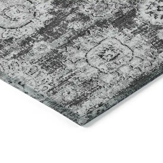 Gray Charcoal And Silver Floral Washable Indoor Outdoor Area Rug Photo 4
