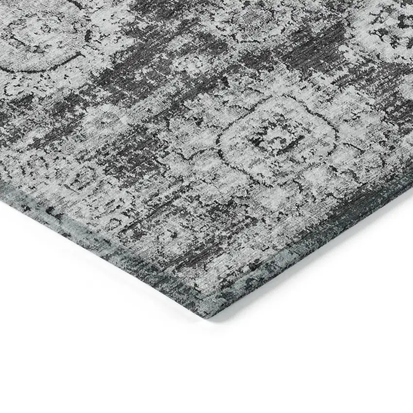 Gray Charcoal And Silver Floral Washable Indoor Outdoor Area Rug Photo 4