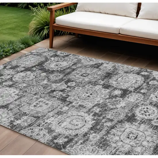 Gray Charcoal And Silver Floral Washable Indoor Outdoor Area Rug Photo 1