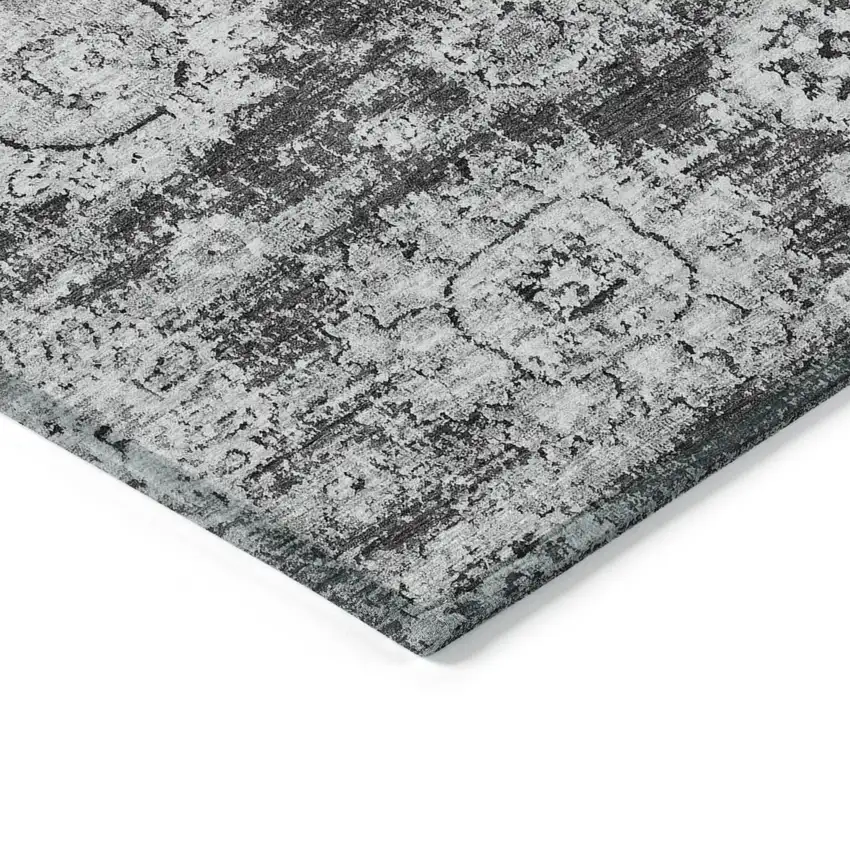 Gray Charcoal And Silver Floral Washable Indoor Outdoor Area Rug Photo 3