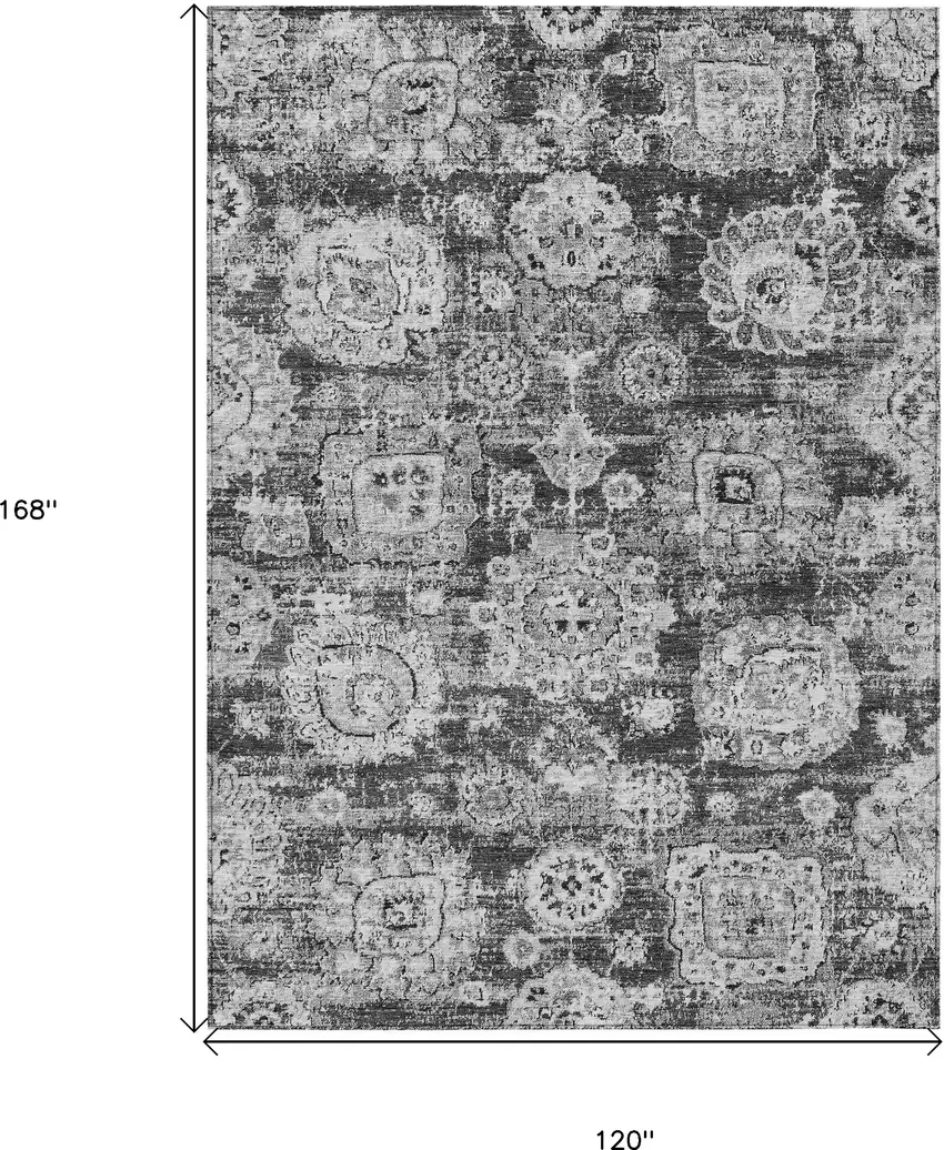 Gray Charcoal And Silver Floral Washable Indoor Outdoor Area Rug Photo 3