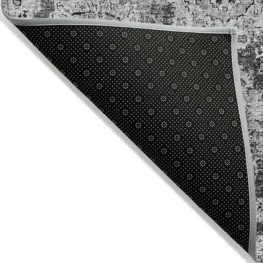 Gray Charcoal And Silver Floral Washable Indoor Outdoor Area Rug Photo 2