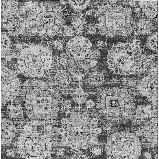 Gray Charcoal And Silver Floral Washable Indoor Outdoor Area Rug Photo 5