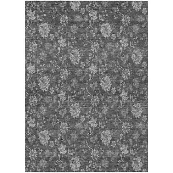 Gray Charcoal And Silver Floral Washable Indoor Outdoor Area Rug Photo 2