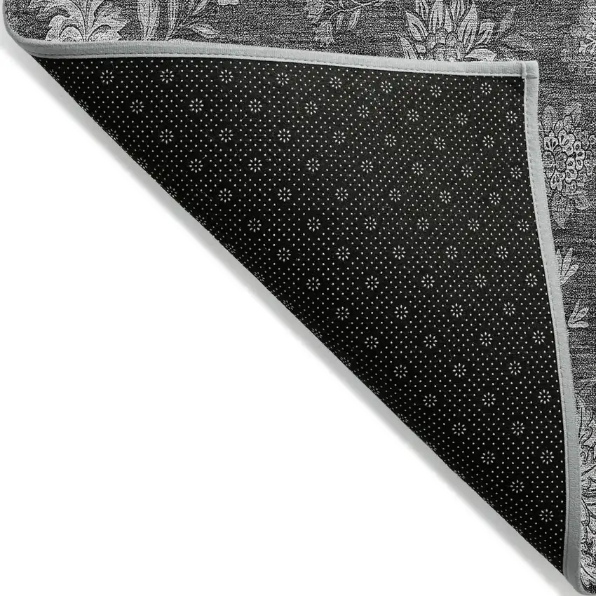Gray Charcoal And Silver Floral Washable Indoor Outdoor Area Rug Photo 4