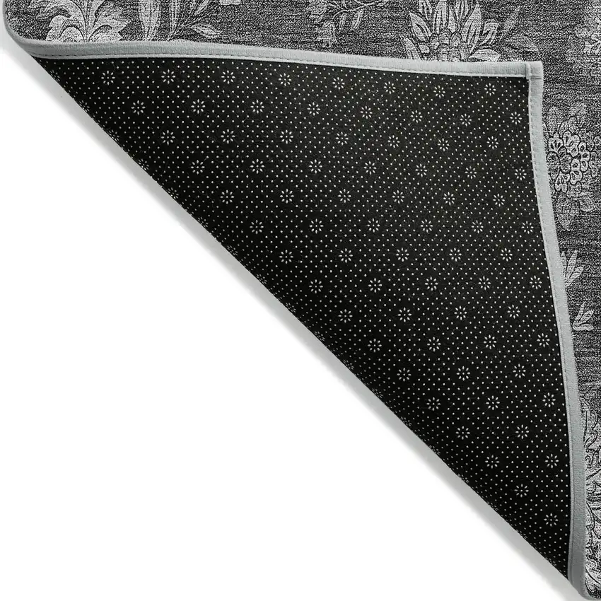 Gray Charcoal And Silver Floral Washable Indoor Outdoor Area Rug Photo 4