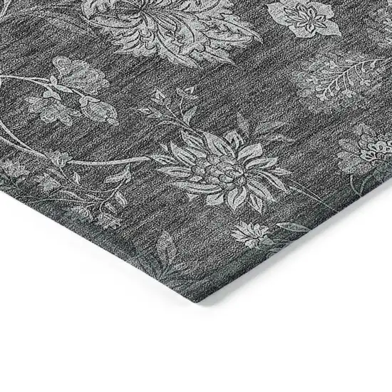 Gray Charcoal And Silver Floral Washable Indoor Outdoor Area Rug Photo 5