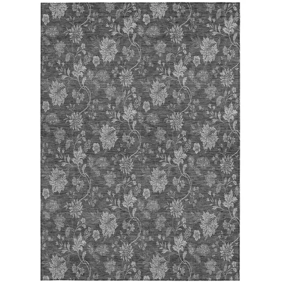 Gray Charcoal And Silver Floral Washable Indoor Outdoor Area Rug Photo 7
