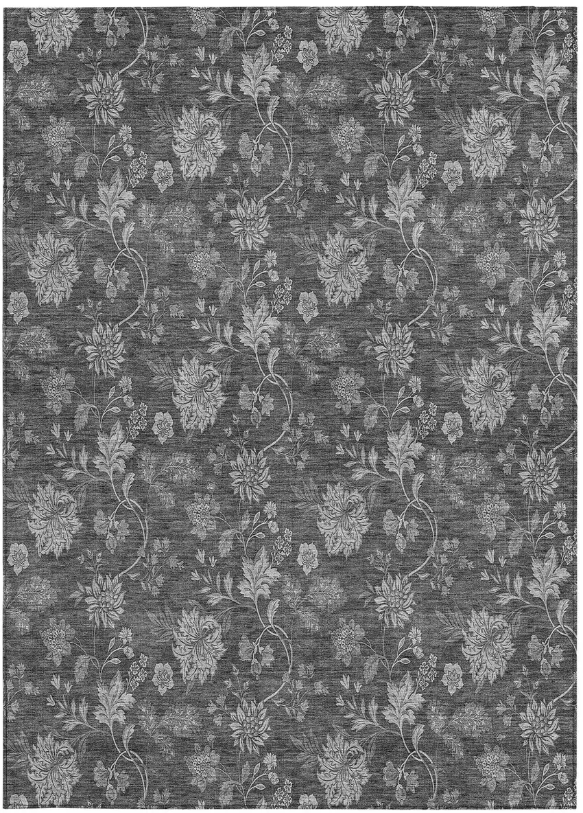 Gray Charcoal And Silver Floral Washable Indoor Outdoor Area Rug Photo 7