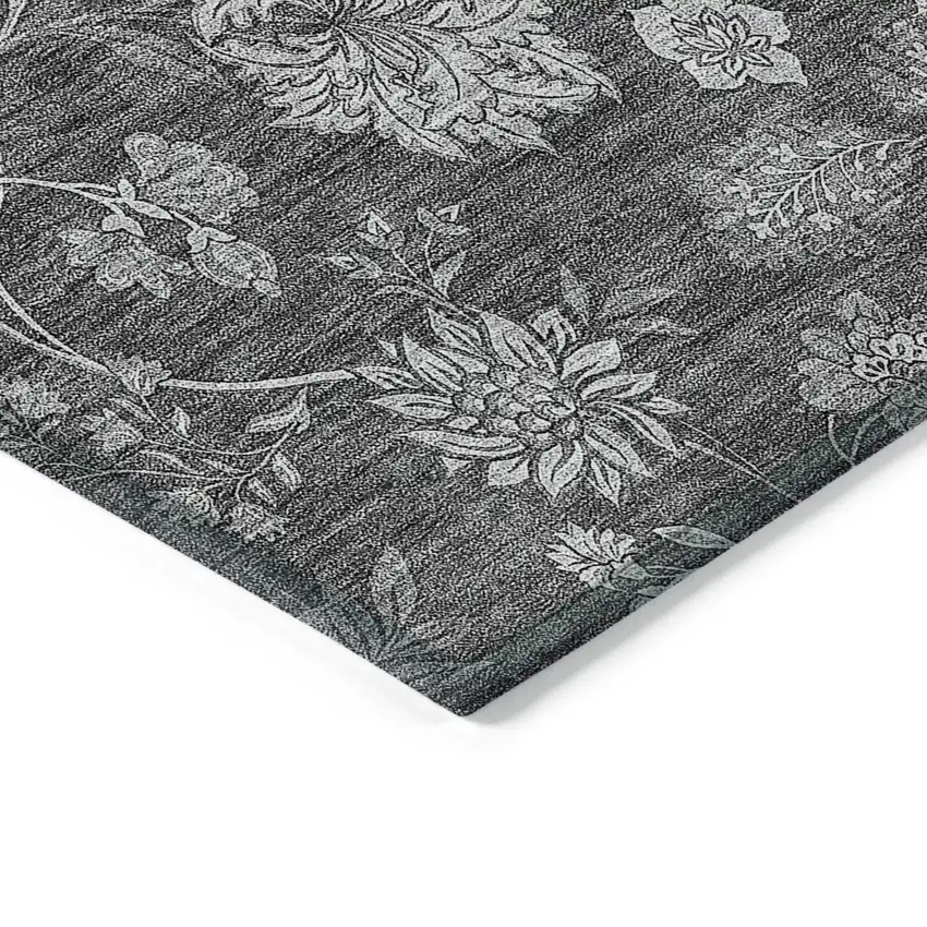 Gray Charcoal And Silver Floral Washable Indoor Outdoor Area Rug Photo 5
