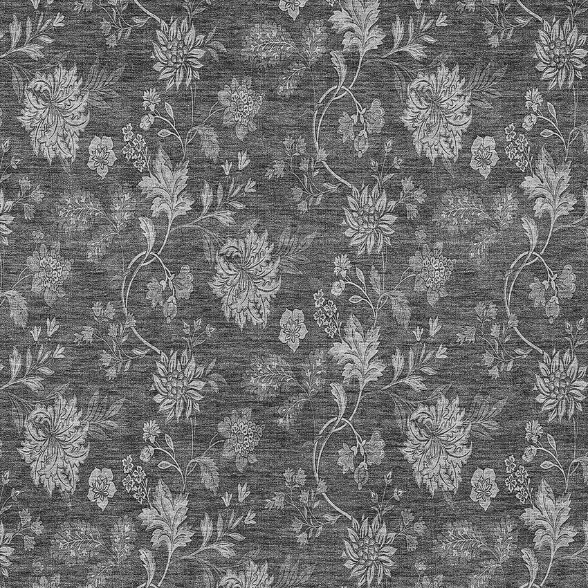 Gray Charcoal And Silver Floral Washable Indoor Outdoor Area Rug Photo 6
