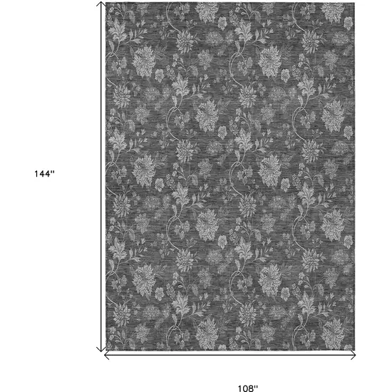 Gray Charcoal And Silver Floral Washable Indoor Outdoor Area Rug Photo 3