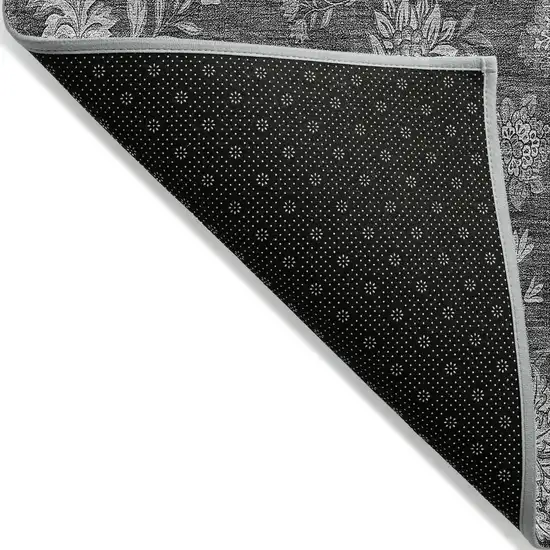 Gray Charcoal And Silver Floral Washable Indoor Outdoor Area Rug Photo 4