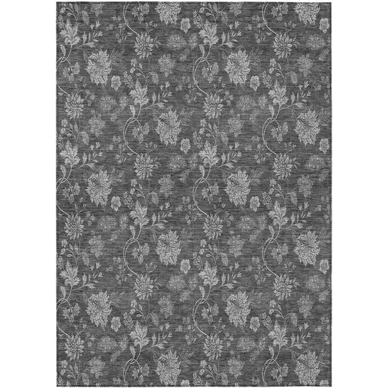 Gray Charcoal And Silver Floral Washable Indoor Outdoor Area Rug Photo 2