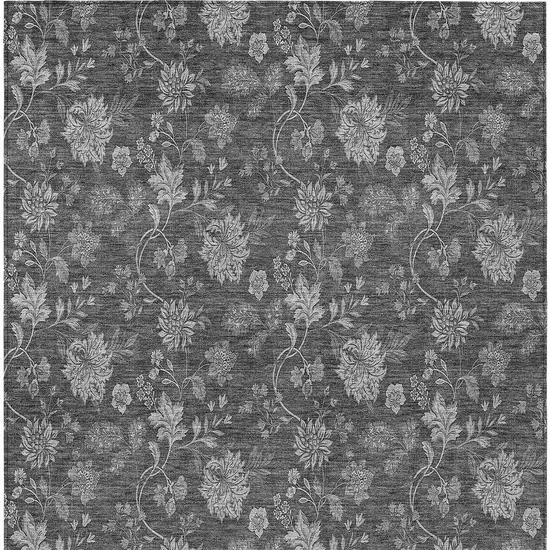 Gray Charcoal And Silver Floral Washable Indoor Outdoor Area Rug Photo 7