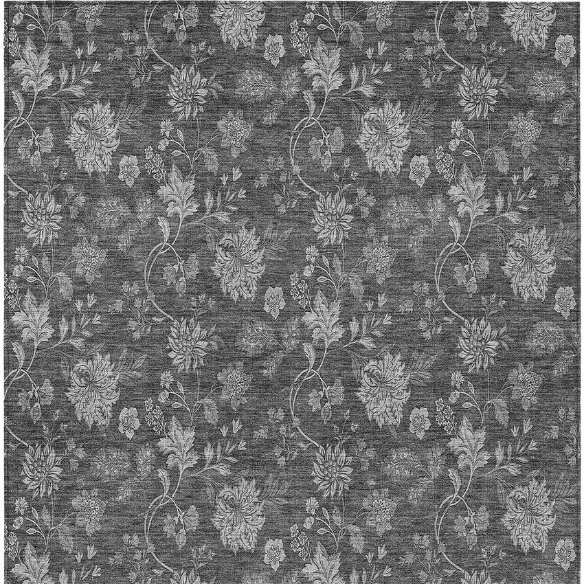 Gray Charcoal And Silver Floral Washable Indoor Outdoor Area Rug Photo 7