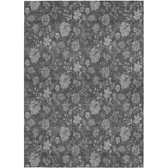 Gray Charcoal And Silver Floral Washable Indoor Outdoor Area Rug Photo 7
