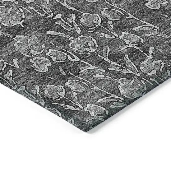 Gray Charcoal And Silver Floral Washable Indoor Outdoor Area Rug Photo 4