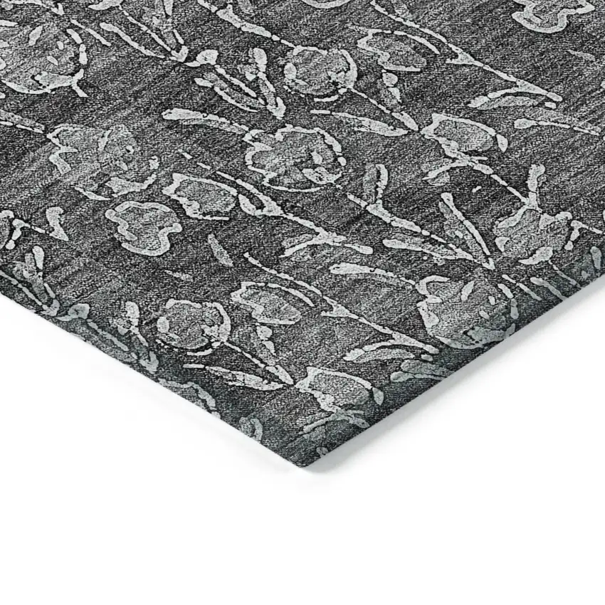 Gray Charcoal And Silver Floral Washable Indoor Outdoor Area Rug Photo 4