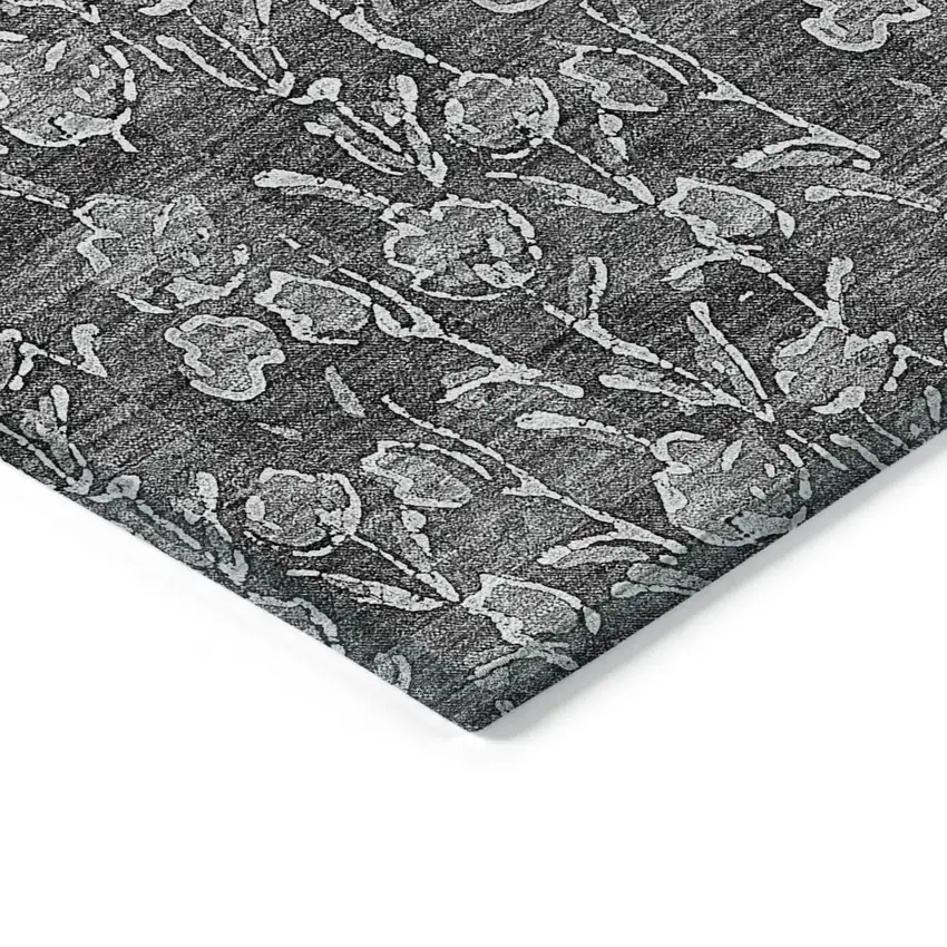 Gray Charcoal And Silver Floral Washable Indoor Outdoor Area Rug Photo 4
