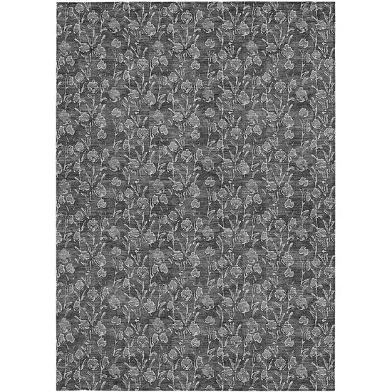 Gray Charcoal And Silver Floral Washable Indoor Outdoor Area Rug Photo 5