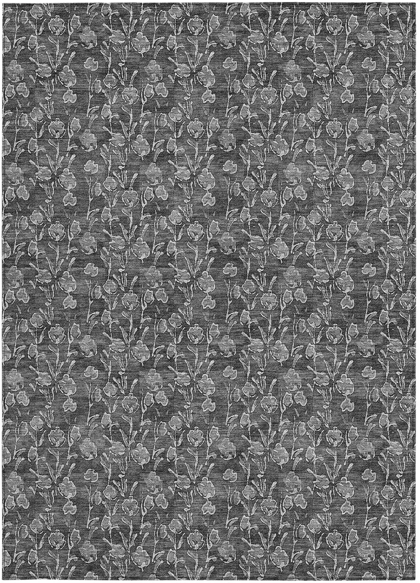 Gray Charcoal And Silver Floral Washable Indoor Outdoor Area Rug Photo 5
