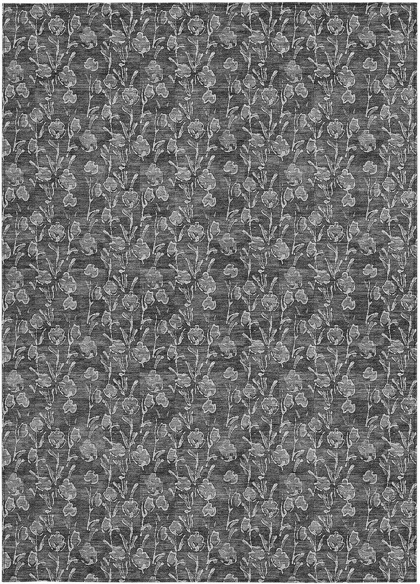 Gray Charcoal And Silver Floral Washable Indoor Outdoor Area Rug Photo 5
