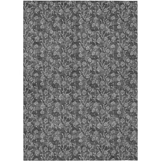 Gray Charcoal And Silver Floral Washable Indoor Outdoor Area Rug Photo 2