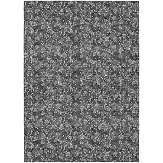Gray Charcoal And Silver Floral Washable Indoor Outdoor Area Rug Photo 2