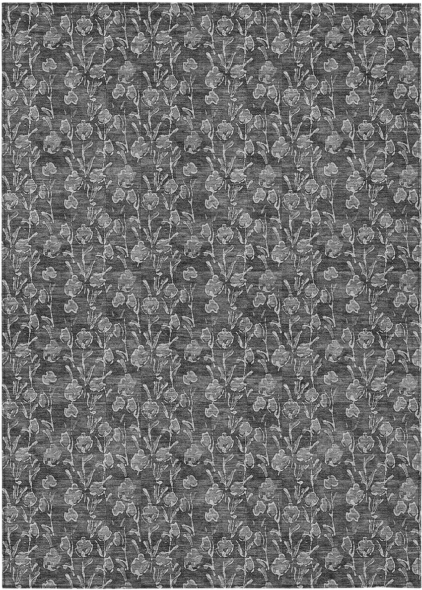 Gray Charcoal And Silver Floral Washable Indoor Outdoor Area Rug Photo 2