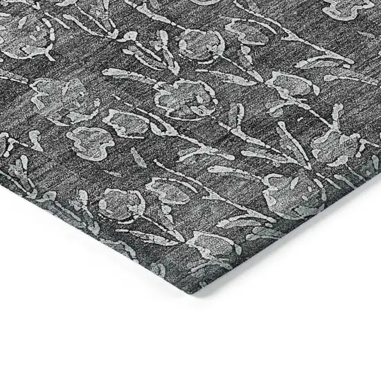 Gray Charcoal And Silver Floral Washable Indoor Outdoor Area Rug Photo 4