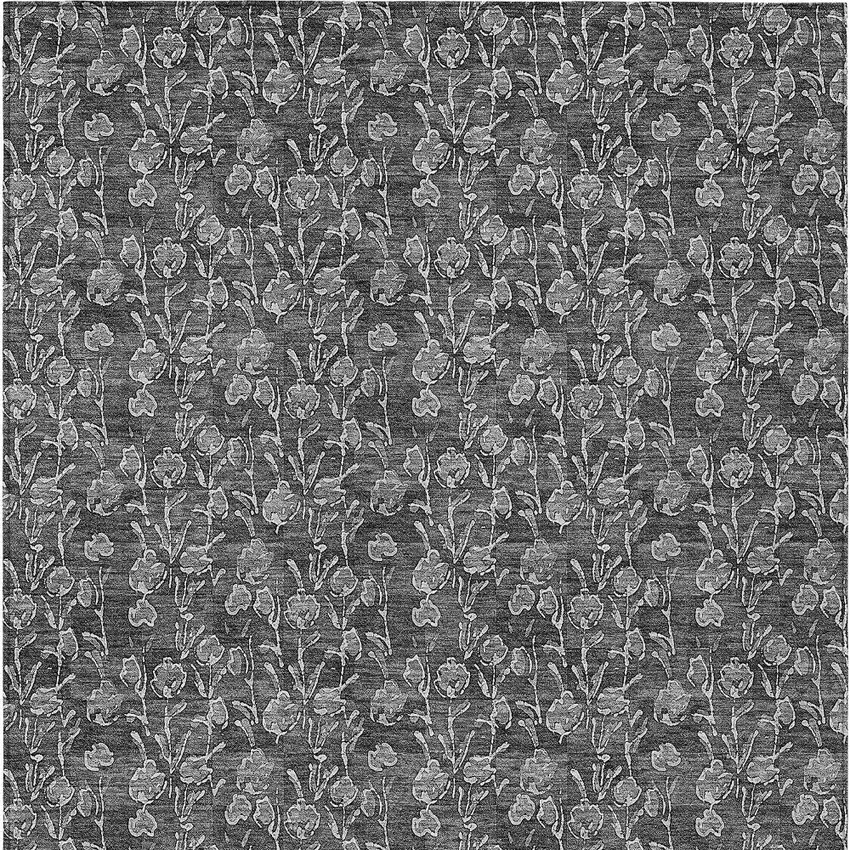 Gray Charcoal And Silver Floral Washable Indoor Outdoor Area Rug Photo 6