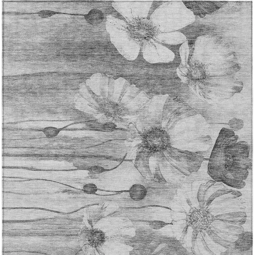 Gray Charcoal And Silver Floral Washable Indoor Outdoor Area Rug Photo 6