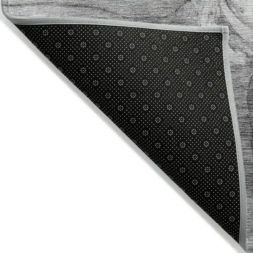 Gray Charcoal And Silver Floral Washable Indoor Outdoor Area Rug Photo 2