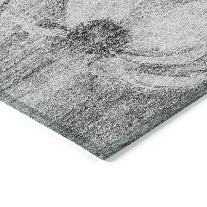 Gray Charcoal And Silver Floral Washable Indoor Outdoor Area Rug Photo 3