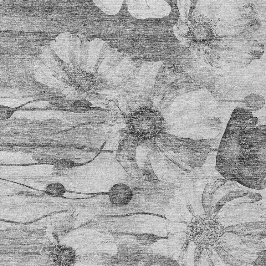 Gray Charcoal And Silver Floral Washable Indoor Outdoor Area Rug Photo 5