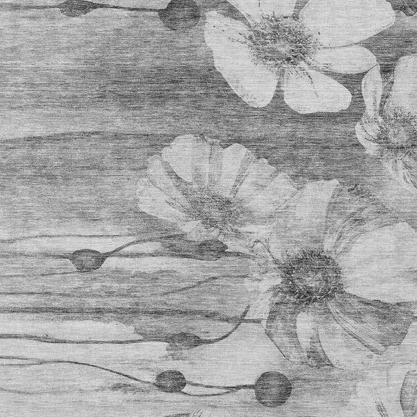 Gray Charcoal And Silver Floral Washable Indoor Outdoor Area Rug Photo 4