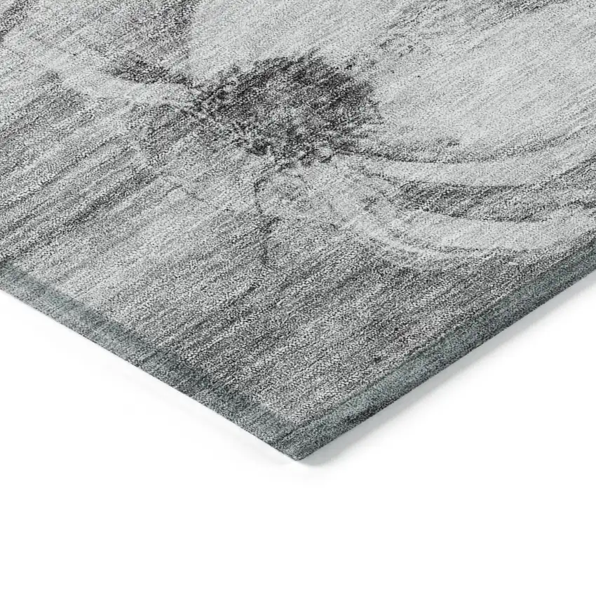 Gray Charcoal And Silver Floral Washable Indoor Outdoor Area Rug Photo 3