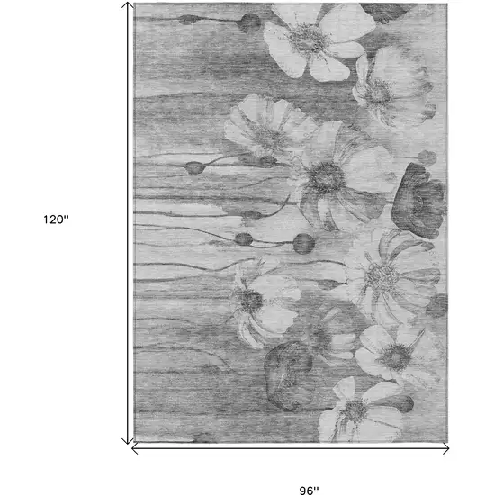 Gray Charcoal And Silver Floral Washable Indoor Outdoor Area Rug Photo 3