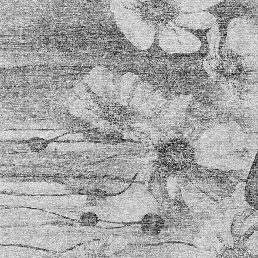 Gray Charcoal And Silver Floral Washable Indoor Outdoor Area Rug Photo 4