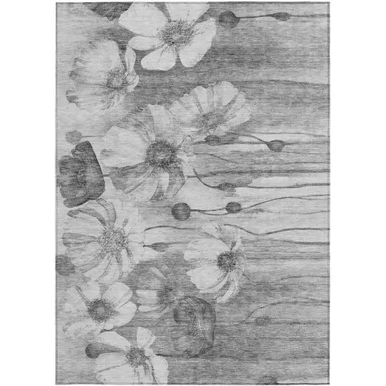 Gray Charcoal And Silver Floral Washable Indoor Outdoor Area Rug Photo 6