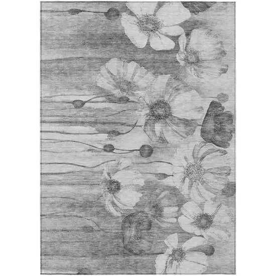 Gray Charcoal And Silver Floral Washable Indoor Outdoor Area Rug Photo 1