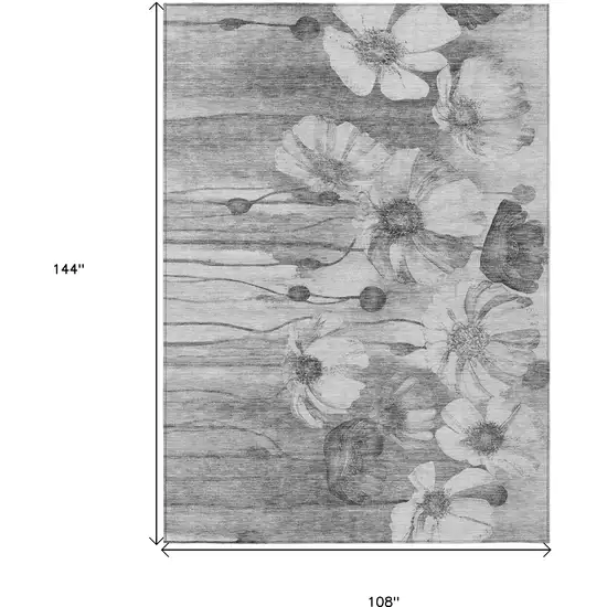 Gray Charcoal And Silver Floral Washable Indoor Outdoor Area Rug Photo 3