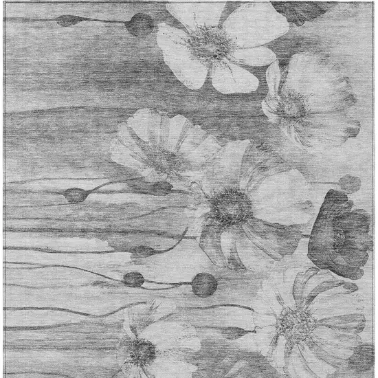 Gray Charcoal And Silver Floral Washable Indoor Outdoor Area Rug Photo 4