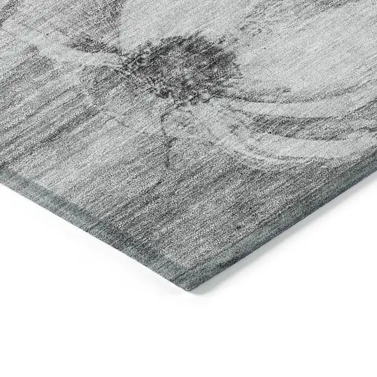 Gray Charcoal And Silver Floral Washable Indoor Outdoor Area Rug Photo 3